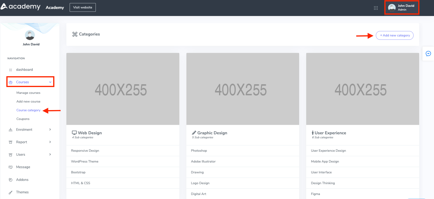 Adding Course Category Adding Course Category