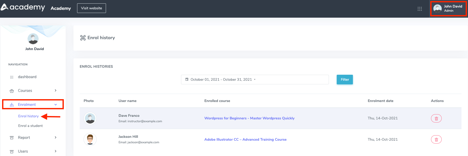 Enroll History Enroll History