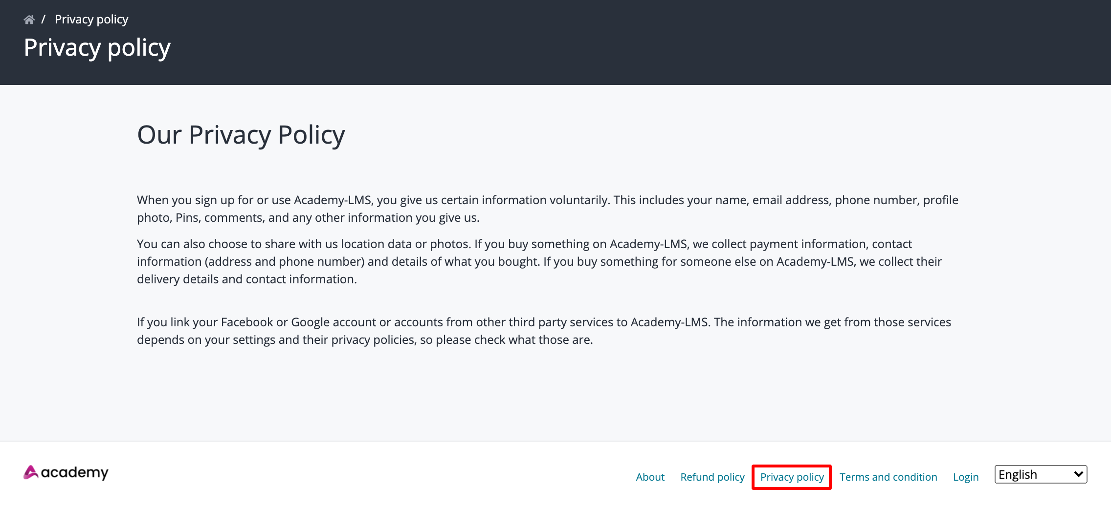 Academy Privacy Policy Academy Privacy Policy