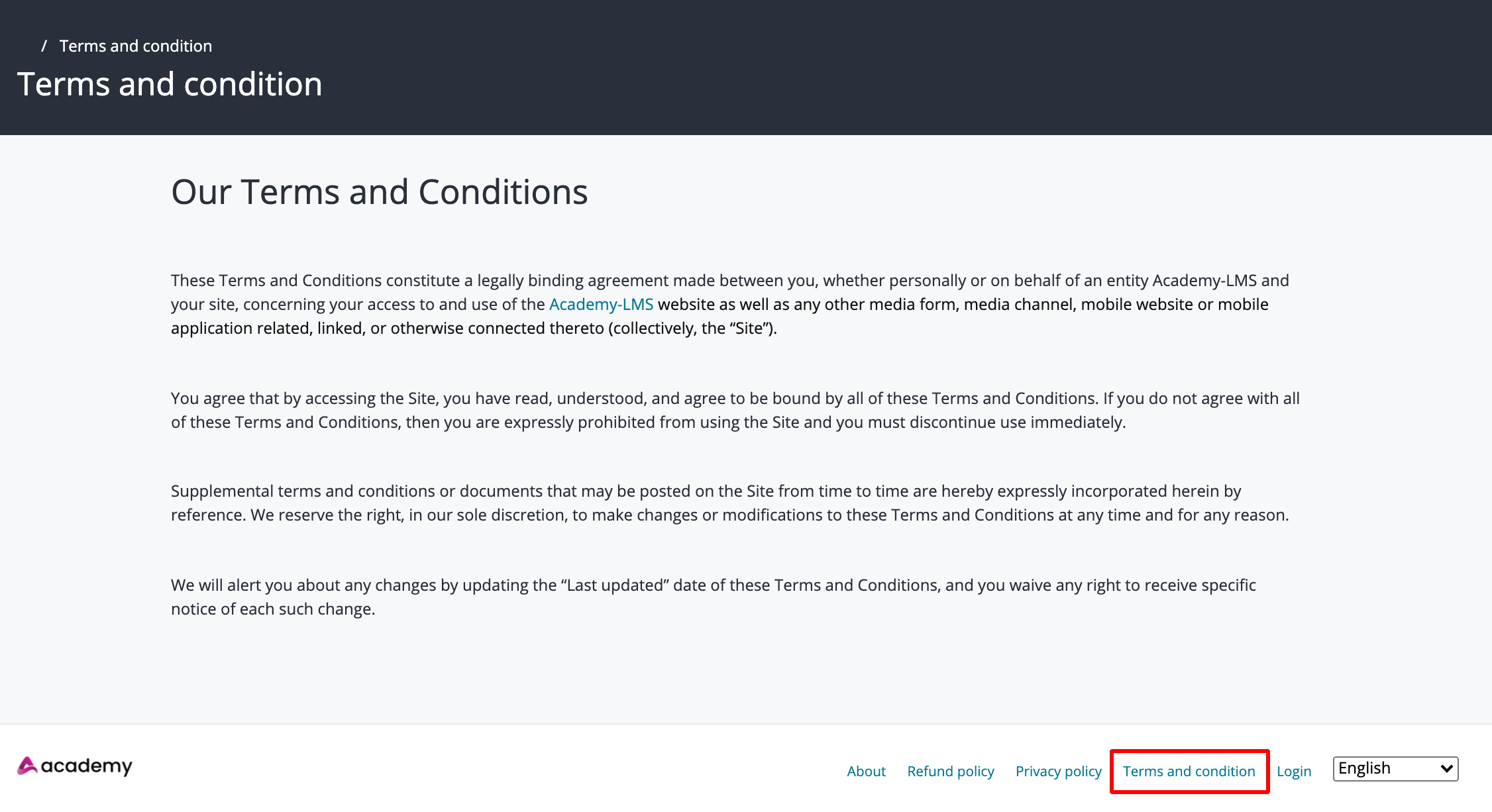 Academy Terms & Condition Academy Terms & Condition