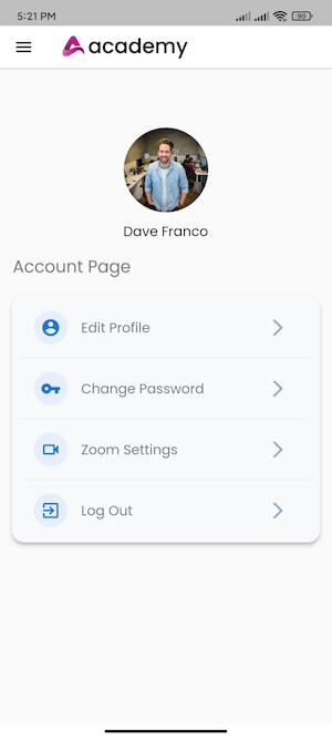 Account Page Academy Instructors Mobile App Account Page Academy Instructors Mobile App