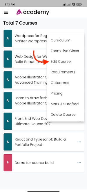 Navigating Edit Course Academy Instructors Mobile App 2 Navigating Edit Course Academy Instructors Mobile App 2