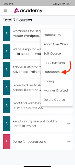 Outcomes Requirements Academy Instructors Mobile App Outcomes Requirements Academy Instructors Mobile App
