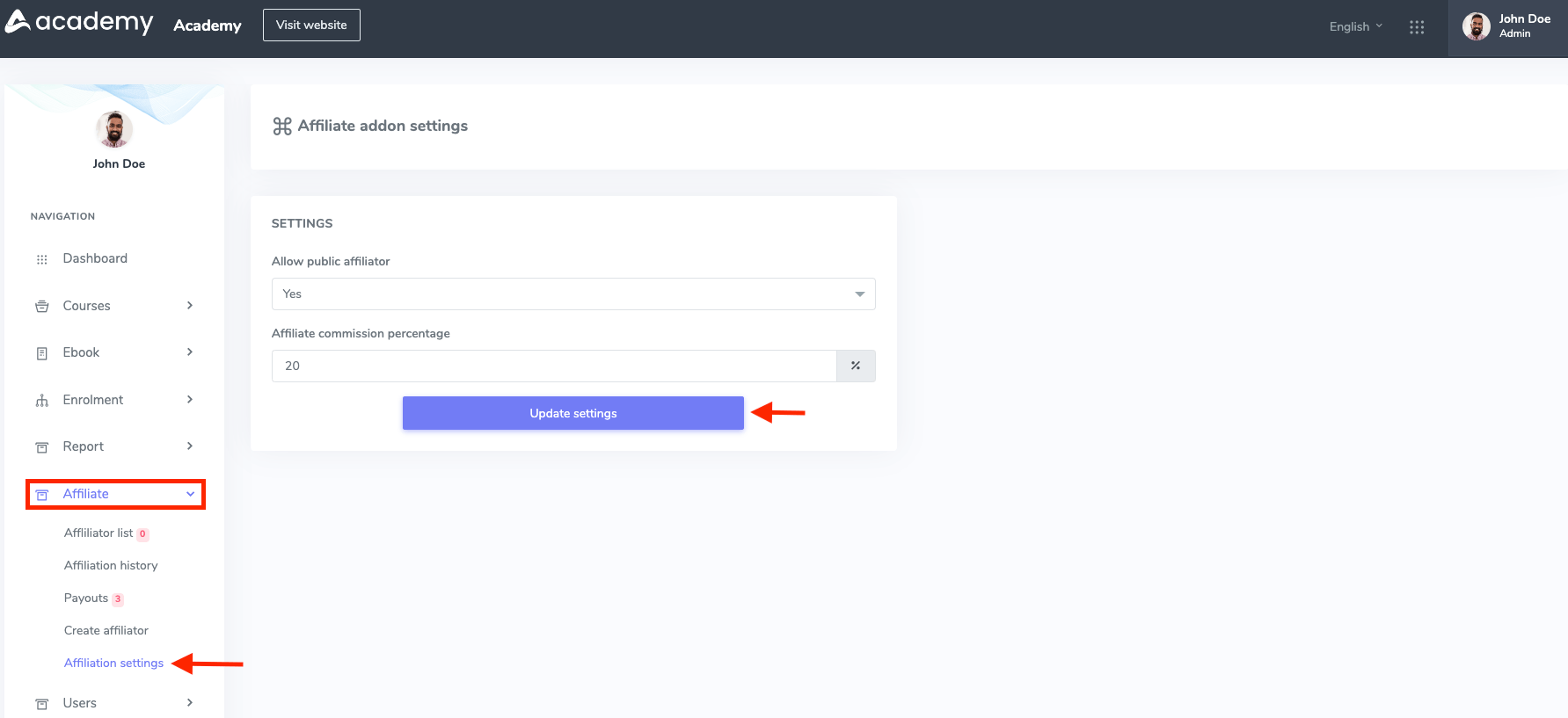 Academy Configuring Affiliate Settings Academy Configuring Affiliate Settings