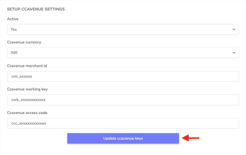 Updating CCAvenue Keys Updating CCAvenue Keys