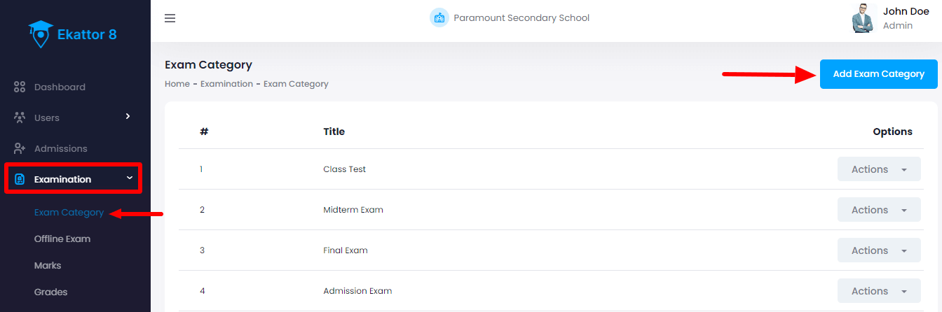 Ekattor 8 Adding Exam Category 1 Ekattor 8 Adding Exam Category 1