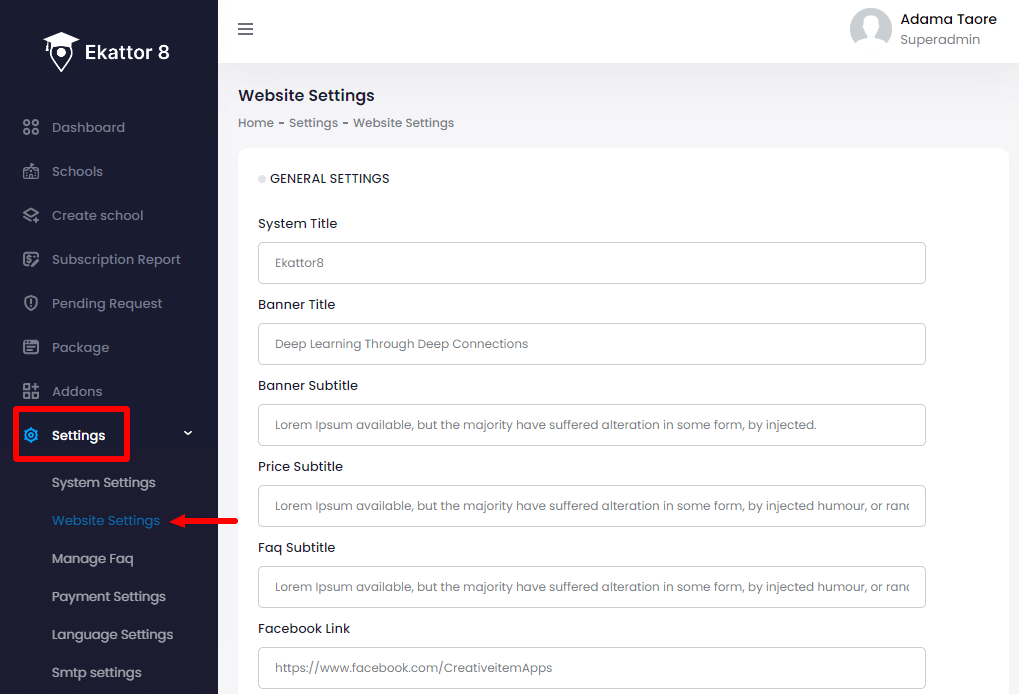 Ekattor 8 Website Settings 0 Ekattor 8 Website Settings 0